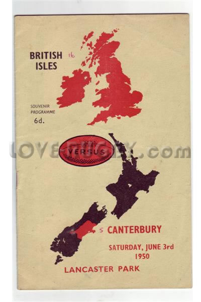 1950 Canterbury v British Isles  Rugby Programme